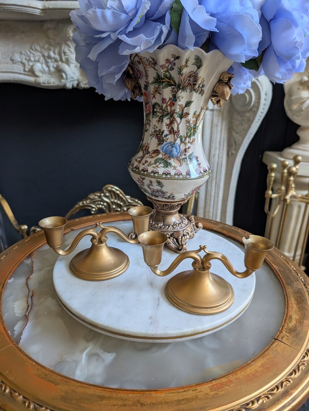 Vintage, set of 2, MCM Gold Metal Candle Holders 6.5" *Flawed*